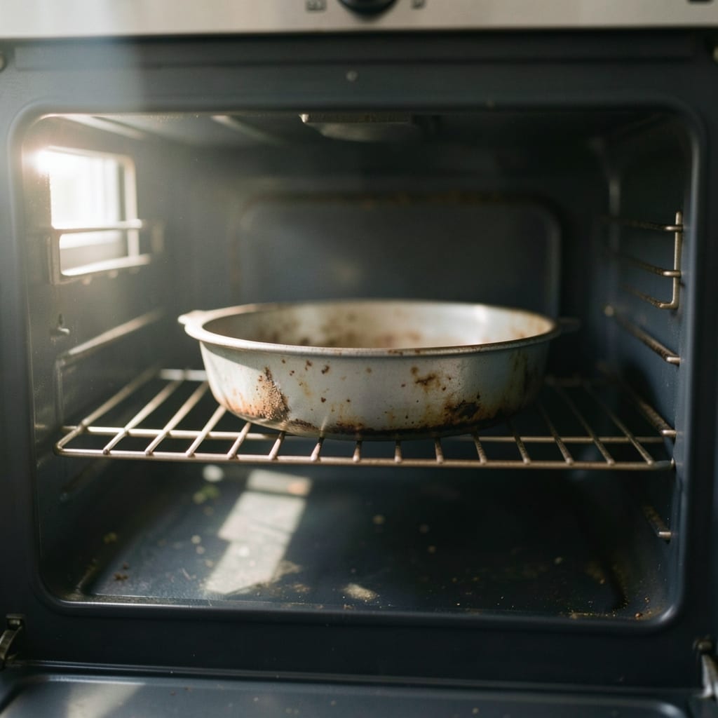 An ordinary home oven with one tin in it